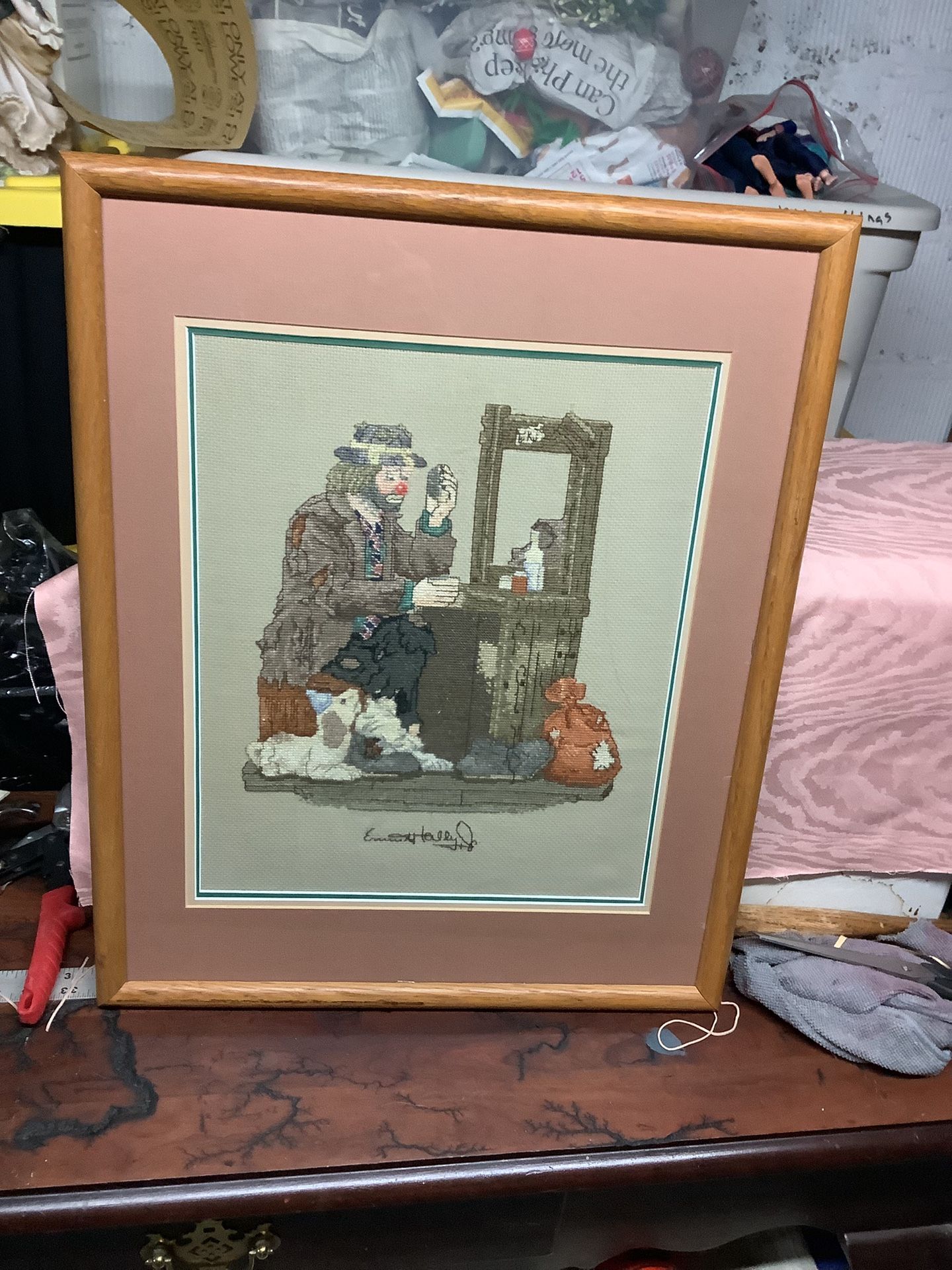 Emmett Kelly Jr. Clown Stitches , 19 X 21