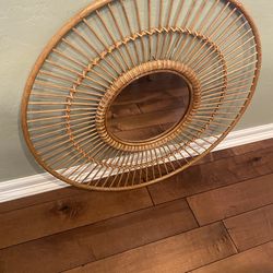 Bo Ho Rattan / wicker 30 inch round mirror. Hook on back. Rustic / farmhouse/ cottage/ vintage.