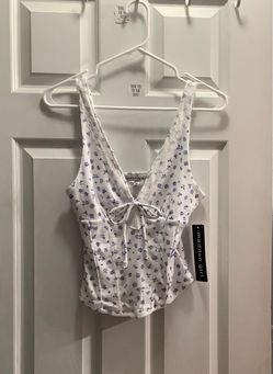 Madden Girl white & blue floral lace trim corset tank top