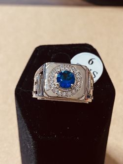 Stainless Steel Blue Round Stone Diamond Ring