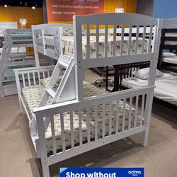 Twin/Full White Bunk bed w. Ortho Mattresses Included