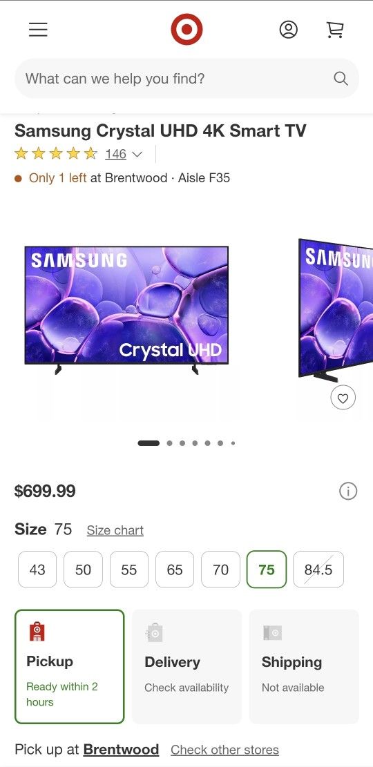 75in UHD Samsung TV