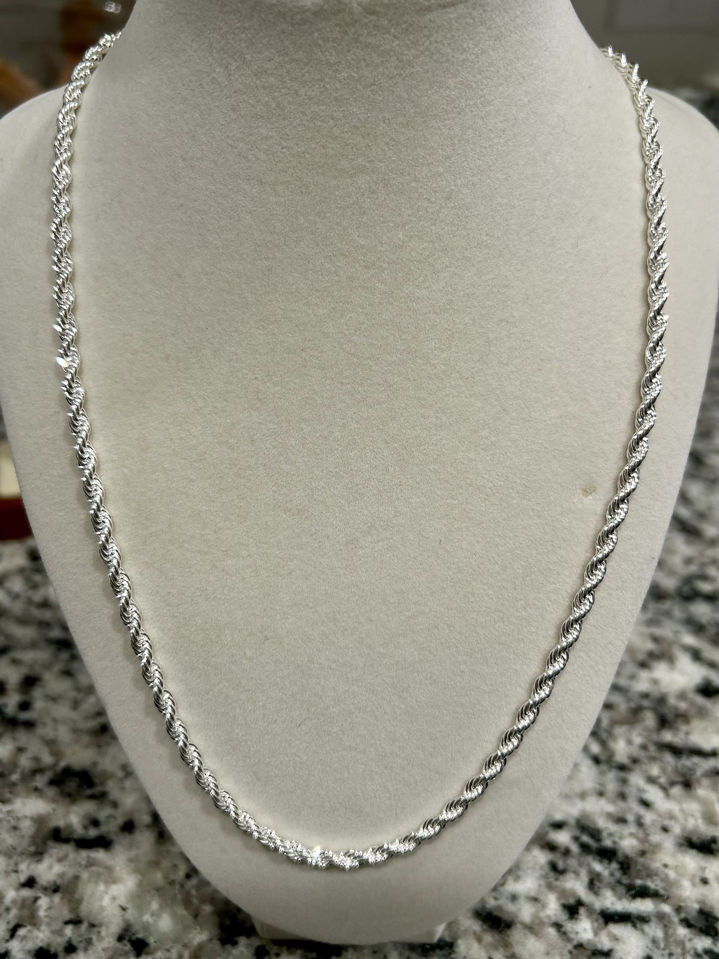 New s925 Sterling Silver Rope Chain Necklace