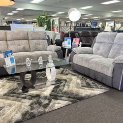 Gray Microfiber SOFA&LOVESEAT Set W/ Manual Recliners For Sale 40% Off