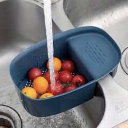 1pc Kitchen Sink Drain Rack With Filter Basket, Hanging Type Vegetable Washing Basin With Drainage System, Household Waste Sorting Tool
