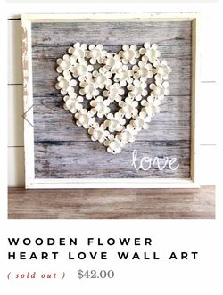 Wooden Flower Heart Love Wall Art