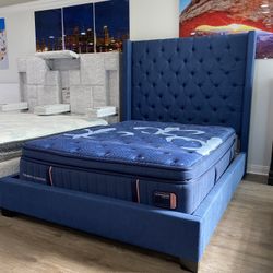 UPHOLSTERED QUEEN BED WITH FREE ROYAL MATTRESS ON SALE CAMA QUEEN CON COLCHON QUEEN ROYAL GRATIS OFFER ENDS 11/25’!!!!*** 