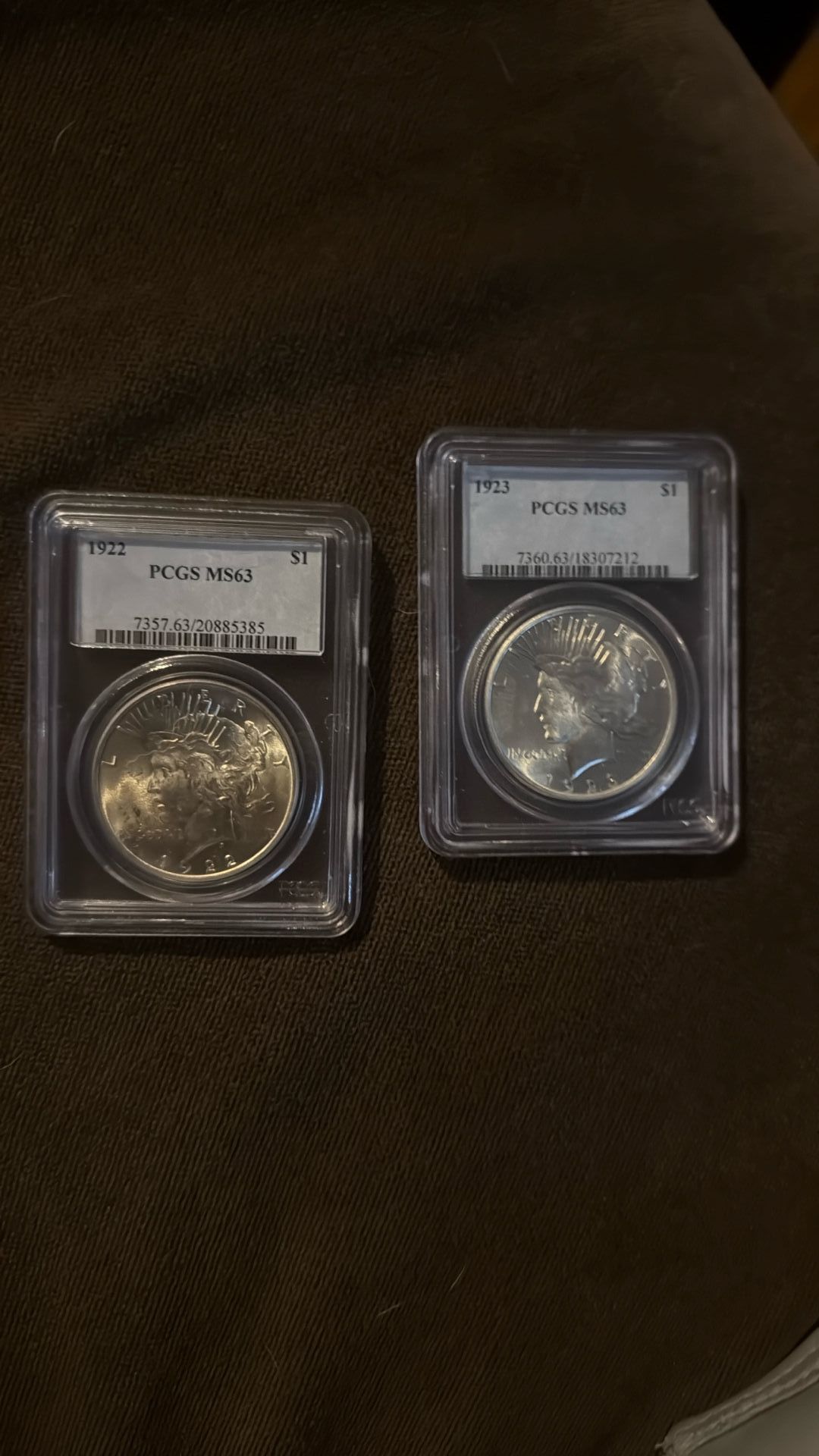 Pcgs MS 63 Peace Dollars 1922 P 1923 P