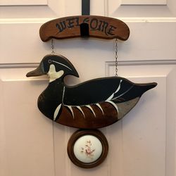 14.5" Wood Duck “Welcome” Hanging Wall Sign