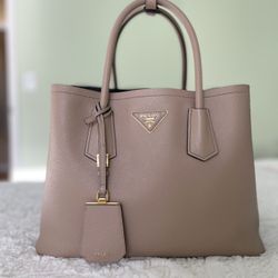 Prada Saffiano Cuir Medium Double Bag Nude Handbag