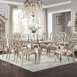 Vintage Classic Antique Champagne Finish 9 piece Dining Table Set - Comedor