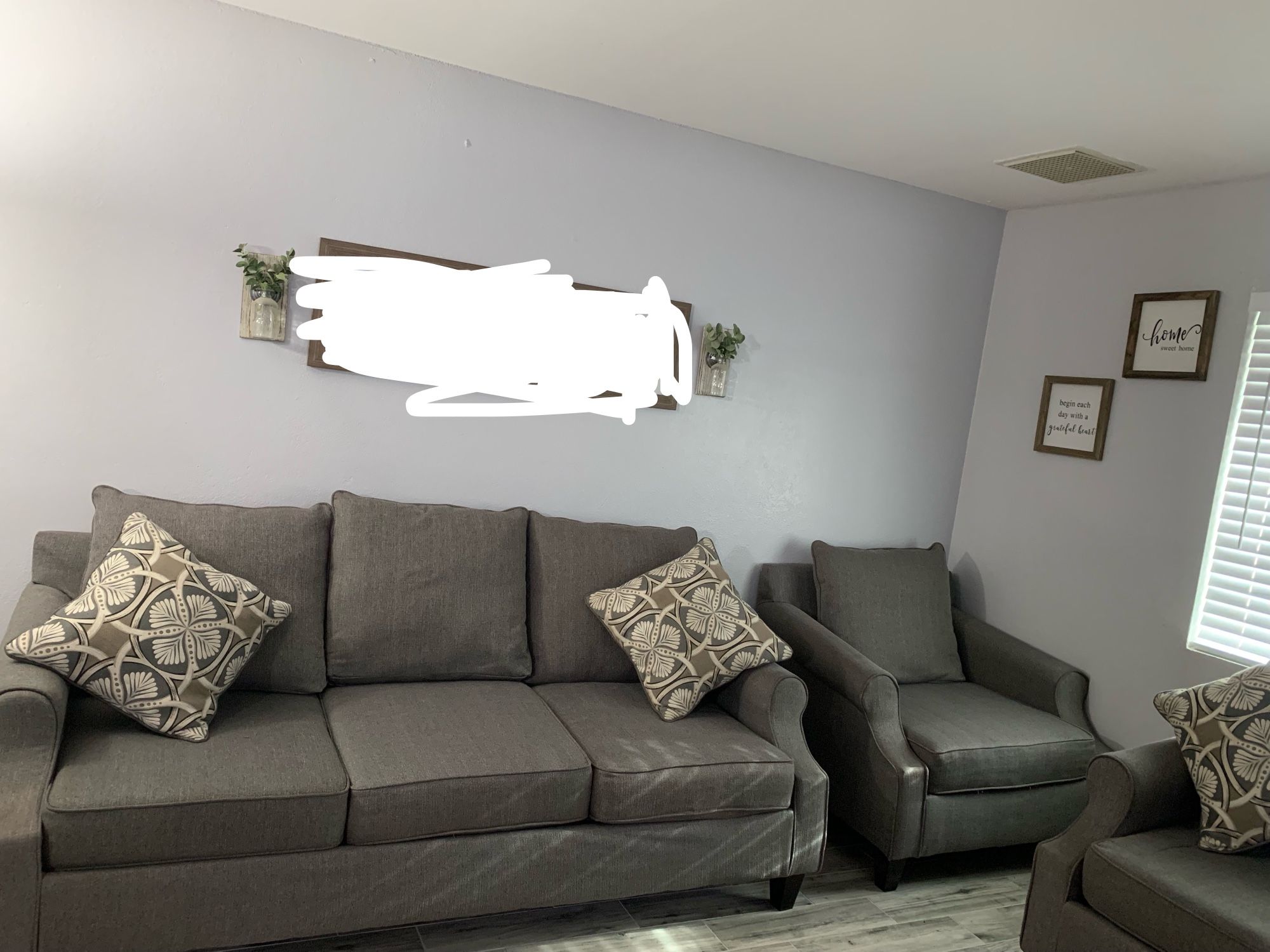 Gray Couch Set. Chair, Sofa, Love Seat