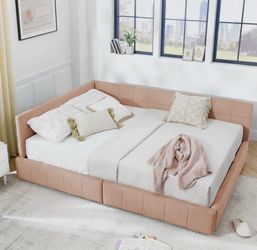 Gorgeous New Queen Pink Velvet Tufted L Shape Daybed w/ Storage Drawers