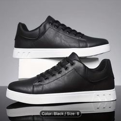 Premium Mens PU Leather Lace-up Skateboard Sneakers
