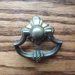 Vintage KBC Dresser Handle Pull Ring With Backplate, 2-1/2" × 2-1/4", SALVAGED. 
Normal wear MAY be seen. Scratches,nick's and dents MAY be seen. Clea