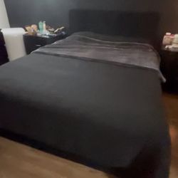 Full-Size Upholstered Storage Bed (4 Drawers) + Memory Foam Mattress — Black 