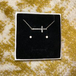 Sterling silver Cross necklace, and earrings set