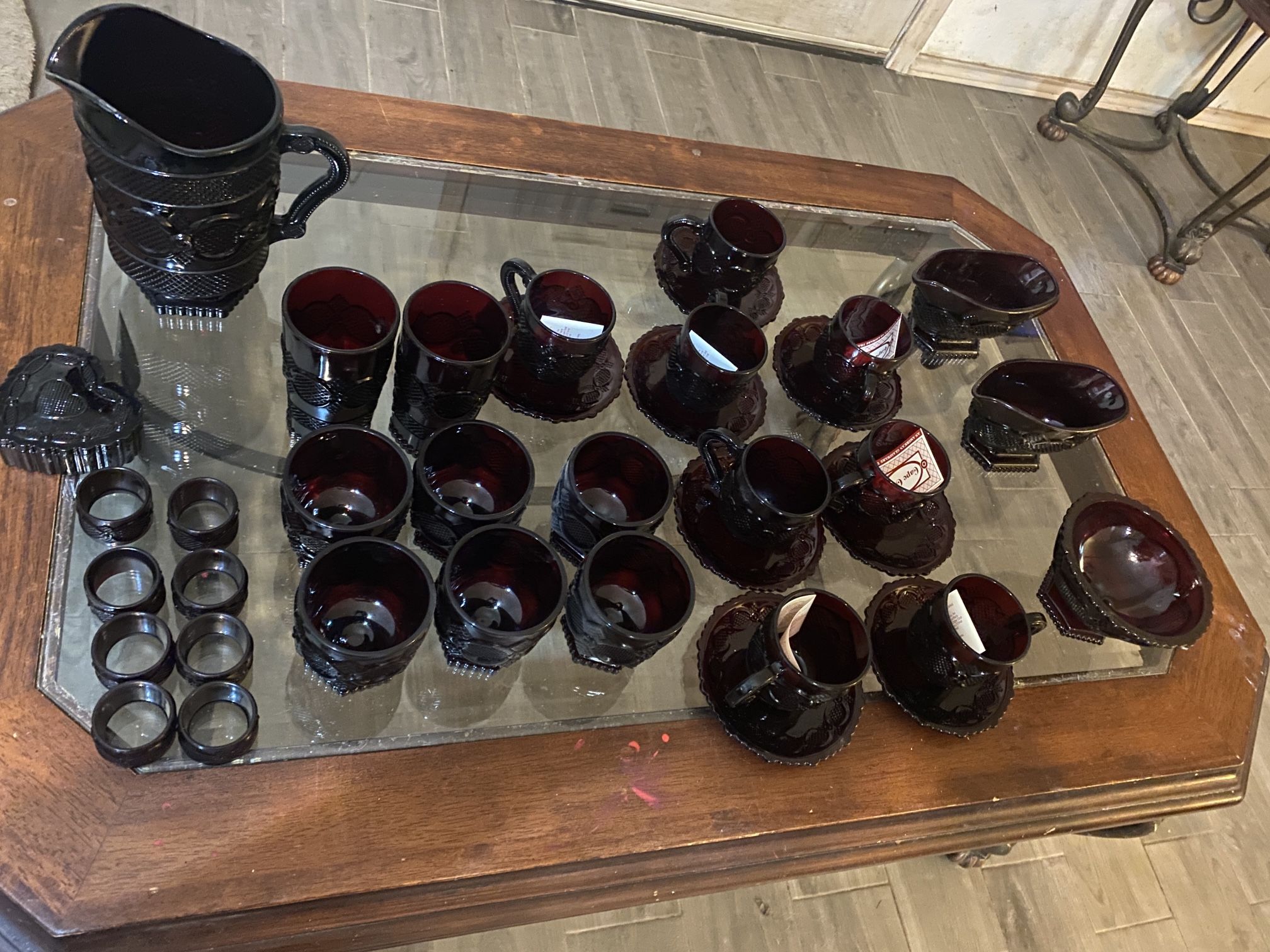 Vintage Never Used 20 Piece Red Glass Ware Table Set