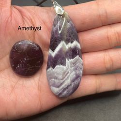 Chevron Amethyst Genuine Stone Pendant Necklace & Polished Stone Set