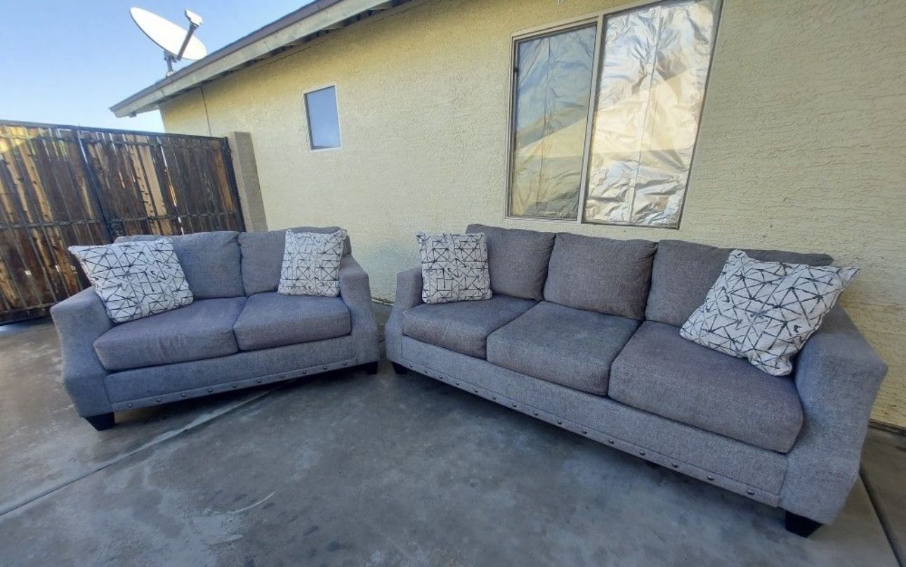 Studded Gray Broyhill Couch and Loveseat (WILL DELIVER)