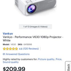 High Quality Projector - Vankyo Performance V630w with remote control
