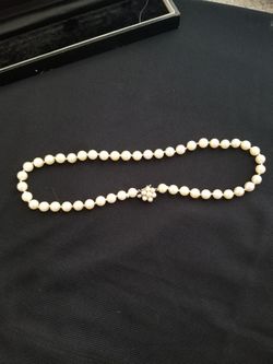 Pearl necklace, Asian pearls, 16.5", 14k white gold safety clasp