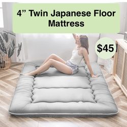 4” Twin  Gray Japanese Floor Mattress Futon Mattress, Thicken Tatami Mat Sleeping Pad Foldable Roll Up Mat Boys Girls Dormitory Pad Kids Floor Lounger