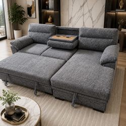 Comfortable Chenille Sectional Sleeper – Modern Pull-Out Bed Sofa