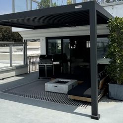 Pergolux S3 Wall Mounted Black Aluminum Pergola