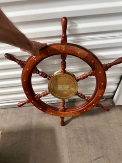 Vintage Nautical Wheel Clock Brass Good Condition!