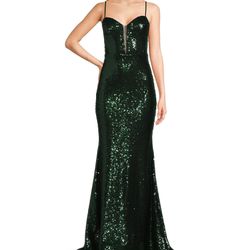 B. Darlin Green Sequin Prom Evening Gown Long Dress With Train Juniors Size 11/12 Runs Small Like 9/10