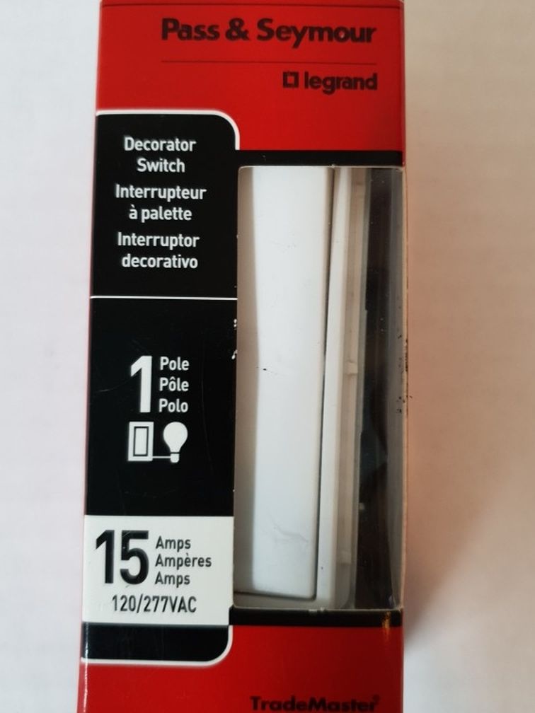 Pass & Seymour TM870-WCC10 Decorator Switch 15 Amps 1 Pole , White Finish, New .. Condition is "New". Installation instructions inside the box. Decor