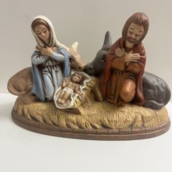 Vtg Nativity Figurine Chalkware Ceramic Christmas Hand Painted Mary Joseph Jesus