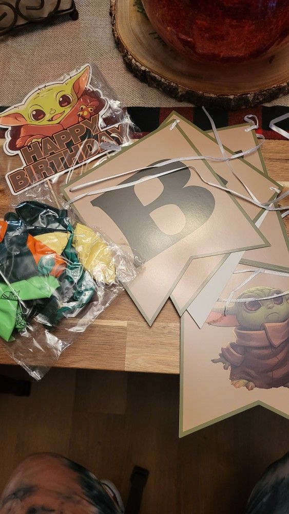 Baby Yoda, Mandalorian, Grogu Party Banner, Cake Topper And Balloons