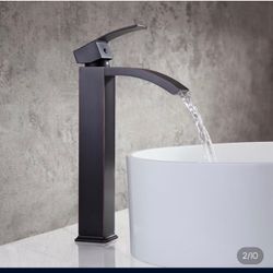 Waterfall Spout One Hole Solid Brass Vessel Sink Faucet In Antique Black  F50