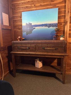 Brown Woven Table with two drawers