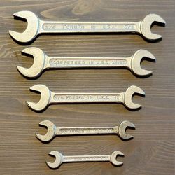 Vintage 1950s 5-Pc SAE Double Open-End Wrench Set USA