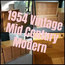 Vintage 1954 Mid Century Modern MCM 3 Piece Wood  Bedroom Set