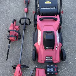 SKIL PWR CORE 40 Electric 20" Cordless Self-Propelled Lawn Mower and Weed eater and 14in Chainsaw Outdoor Power Tool Combo 