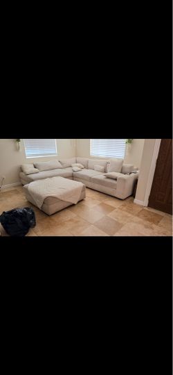 Large Grey Sectional Sofa + Oversized Ottoman – Great Condition