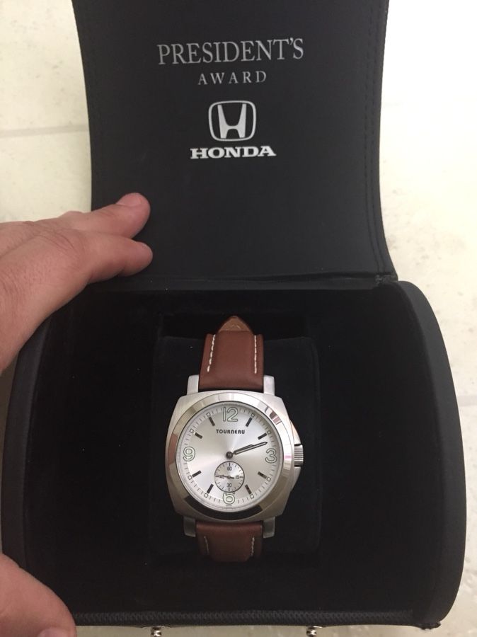 TOURNEAU FOR HONDA MEN'S BROWN LEATHER STRAP STAINLESS STEEL SWISS WRISTWATCH