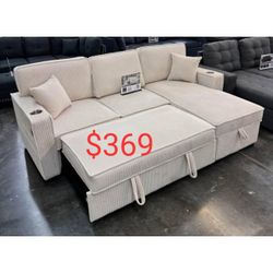 Corduroy Sleeper Sectional Sofa With Storage Chaise And Pull Out Bed 