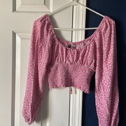 Pink Crop Long Sleeve Shirt 