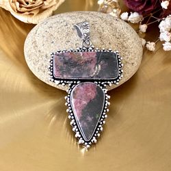 Rhodonite 925 Sterling Silver Overlay Handcrafted Pendant
