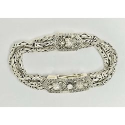 Bali Style 3 Row Byzantium 925 Sterling Silver Turtle 8" Bracelet