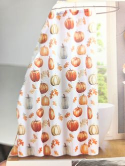 Autumn Orange And Blue Shabby Chic Pumpkins Bathroom Shower Curtain Fall