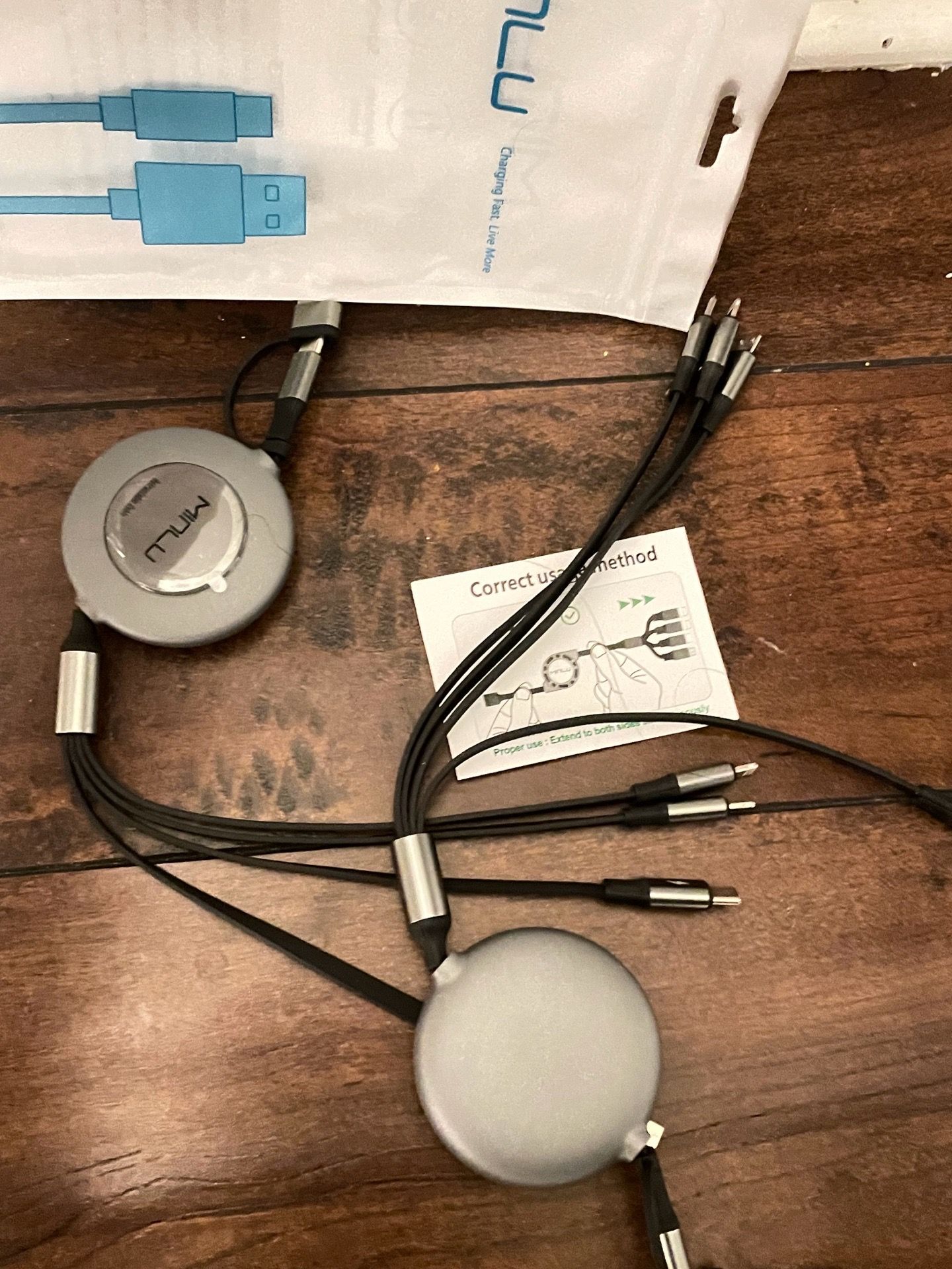 4 in 2 Retractable Charging Cable 4A,2Pack 4Ft Multi Chargers for All Devices,USBC Charging Cable with A/C to Type C/L/Micro USB Ports Universal Multi