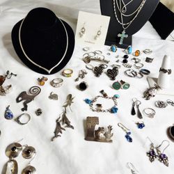 Sterling Jewelry Lot or Individual Vintage Rings, Brooches, Necklaces, Taxco, Native American, More