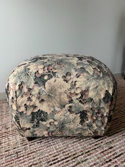 Vintage Floral Upholstered Footstool Ottoman