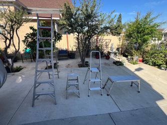 bigger one 14 ft asking $130 / and 3 step $45 and 3 steps $45 and bench ladder asking $90